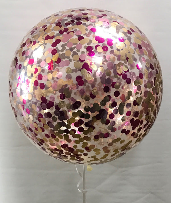3 foot Clear Balloon With Confetti -HOT PINK/GOLD